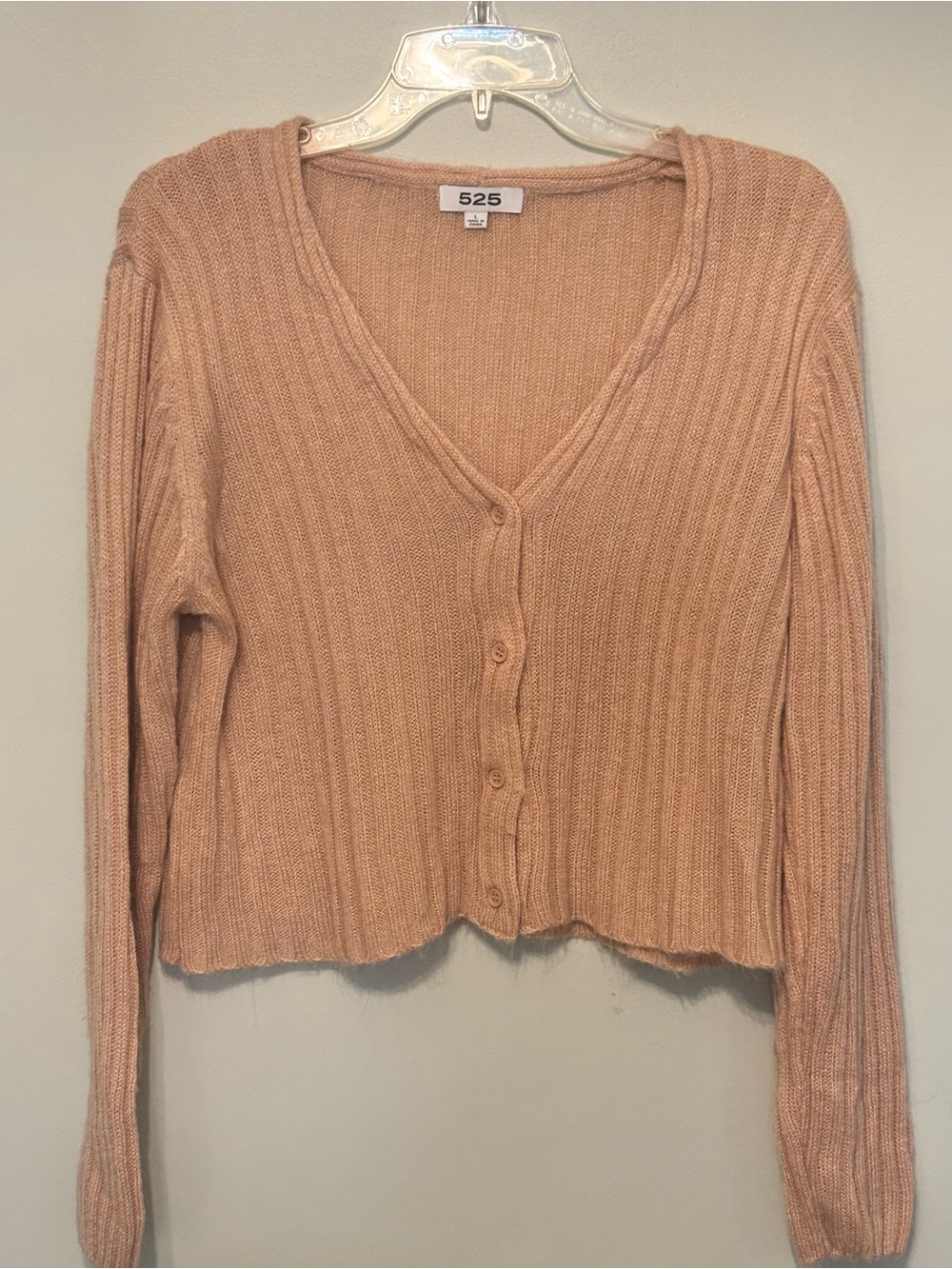 525 America Peachy Ribbed V-Neck Button Cardigan